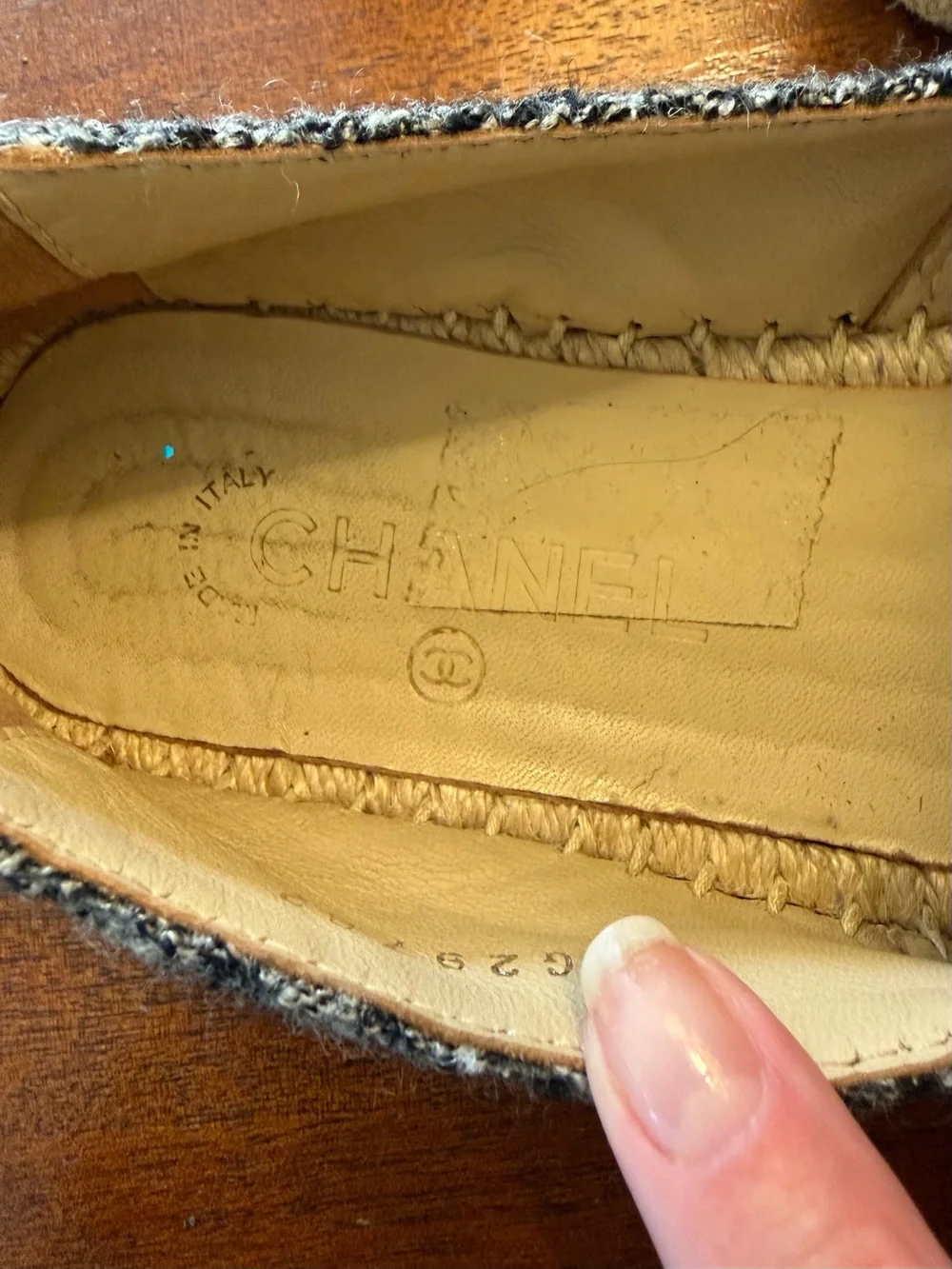 CHANEL Gray Bouclé Espadrilles with Black CC Trim